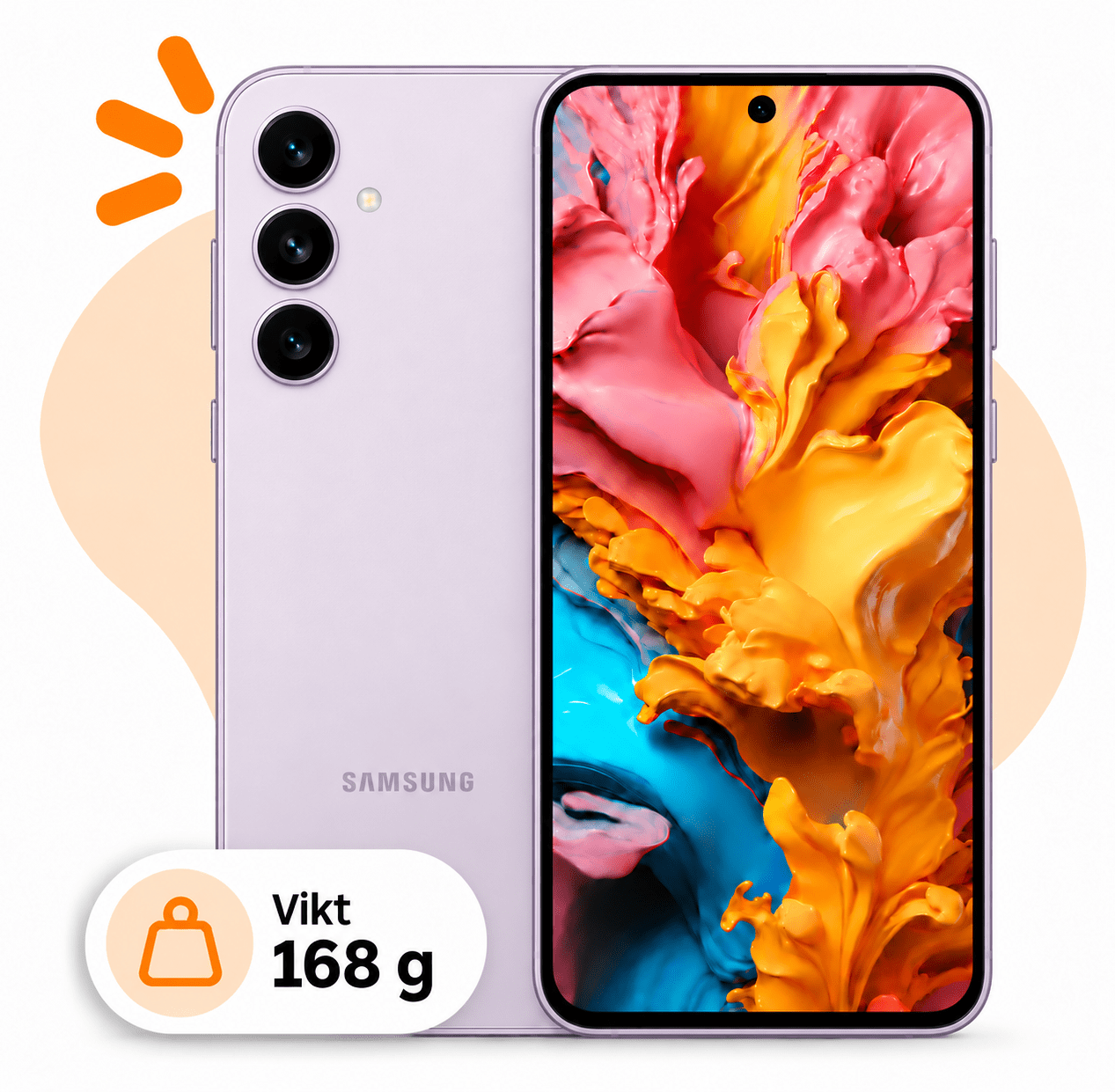Samsung Galaxy S23 i Lavender, vikt 168 g