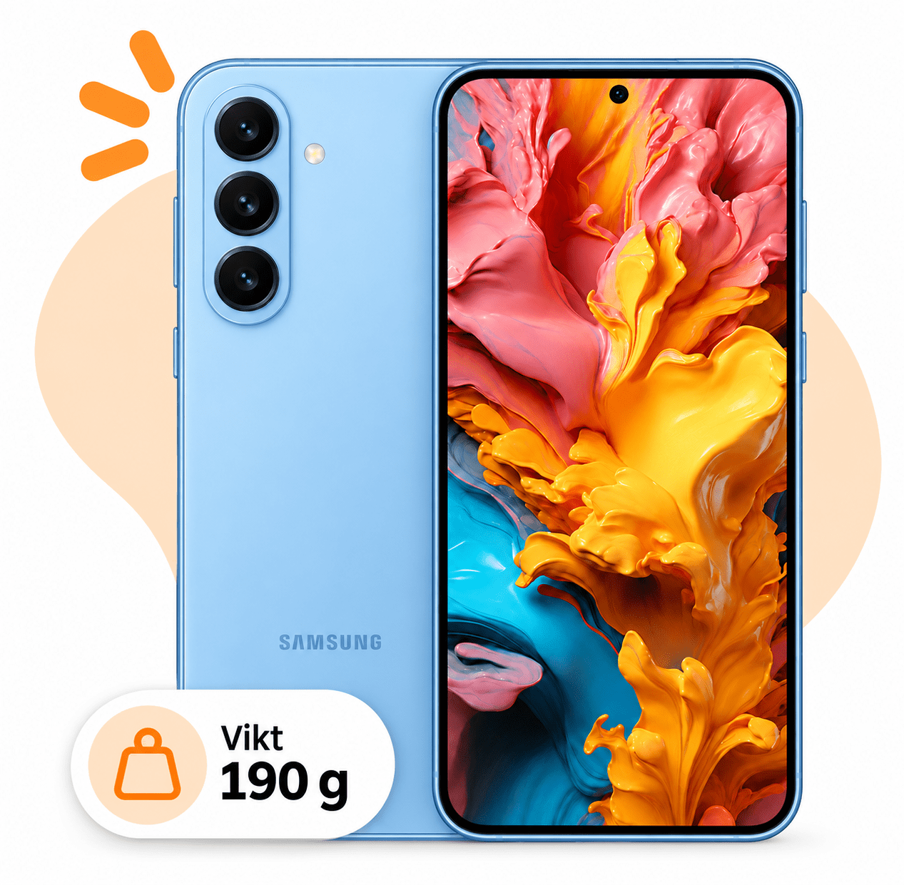 Samsung Galaxy S26+ i Sky Blue, vikt 190 g