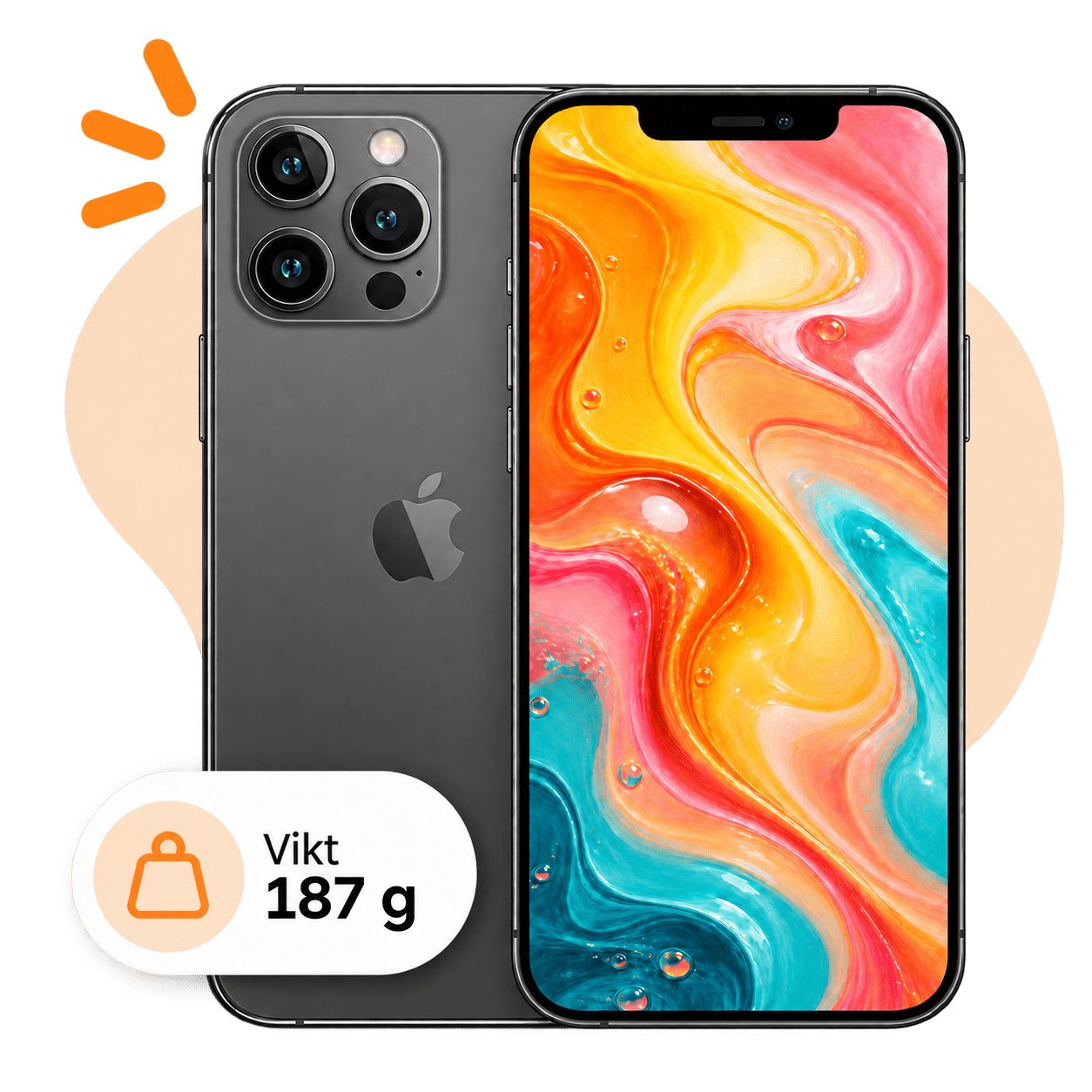 iPhone 12 Pro i grafit, vikt 187 g
