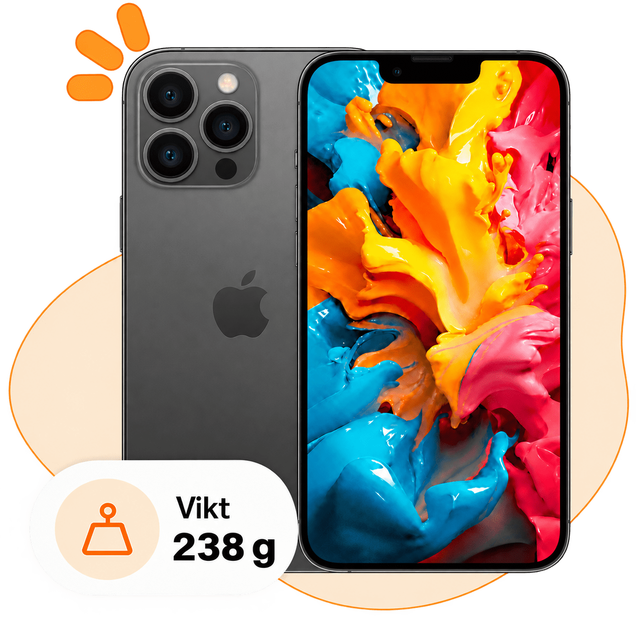 iPhone 13 Pro Max i grafit, vikt 238 g
